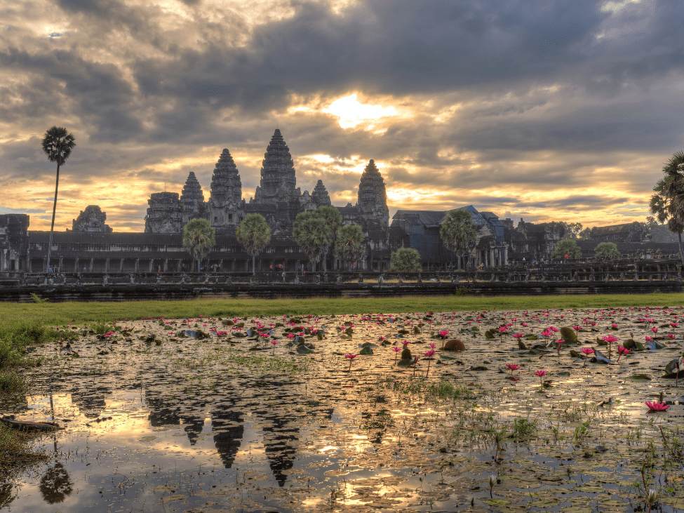 Beautiful sunrise view over Angkor Wat temple.