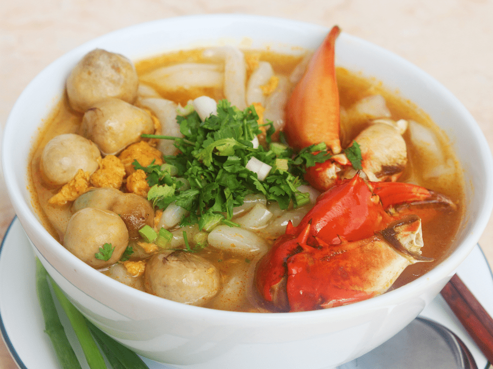 Bowl of Banh Canh Ghe (Crab Tapioca Noodle Soup) in Phu Quoc, Vietnam