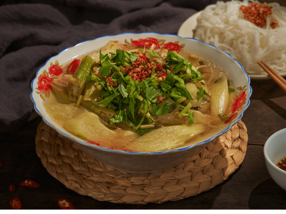 Canh Chua Ca in a bowl.