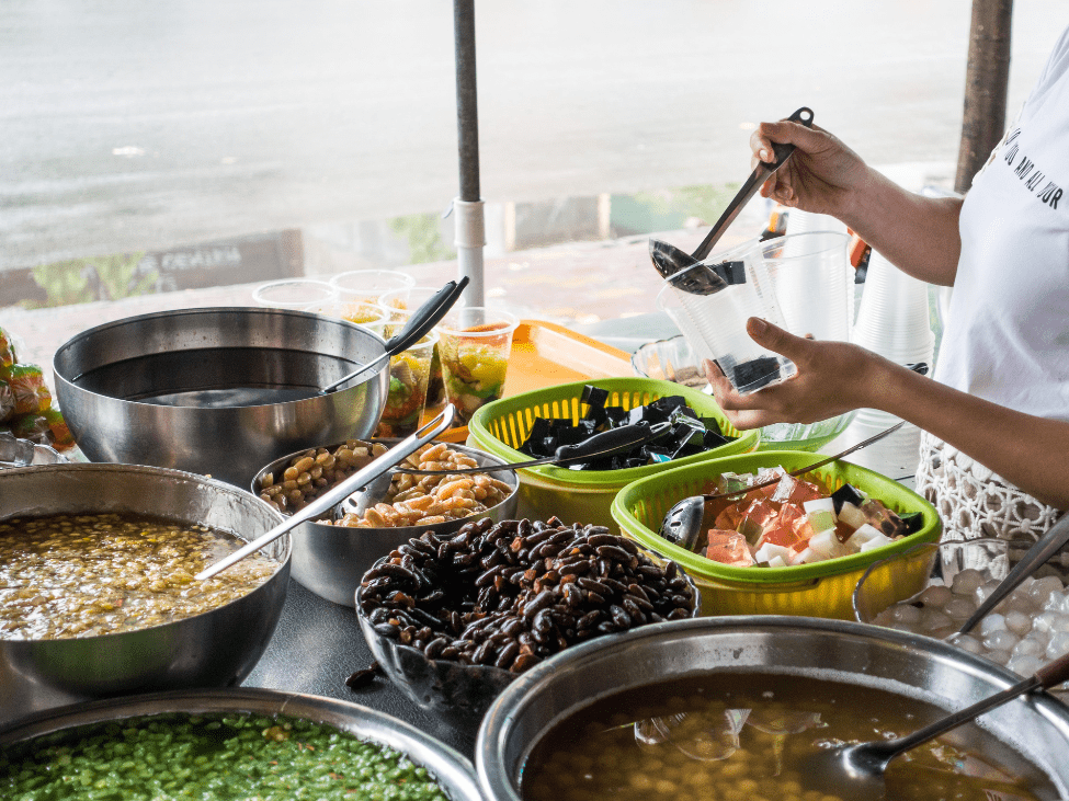 Bowl of Chè Chay with coconut milk and beans in Vietnam