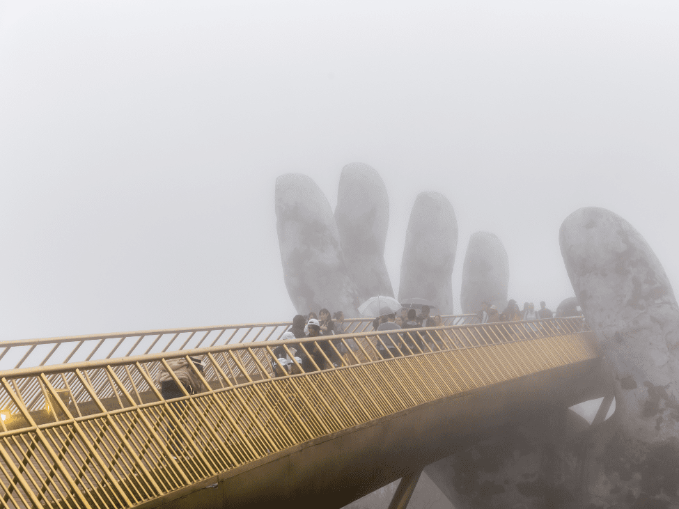 The Golden Bridge in Ba Na Hills during the monsoon season