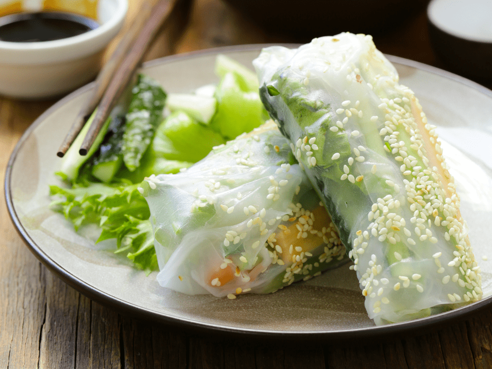 Vegetarian spring rolls with dipping sauce in Vietnam