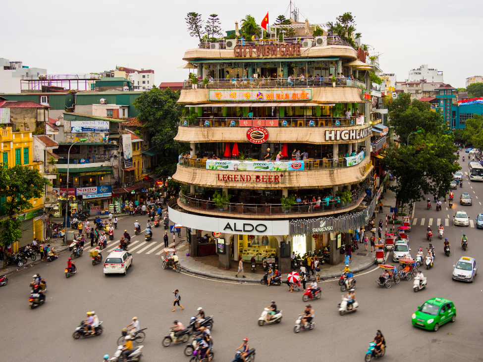 Bustling streets of Hanoi's Old Quarter in Vietnam