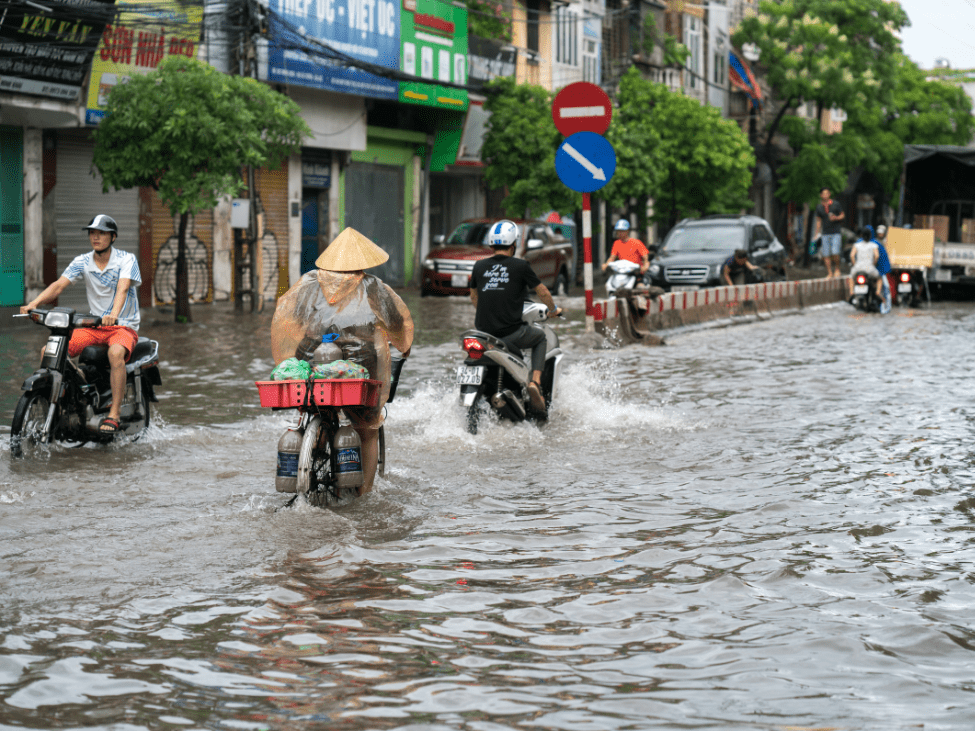 Rainy street in Hanoi during the monsoon season