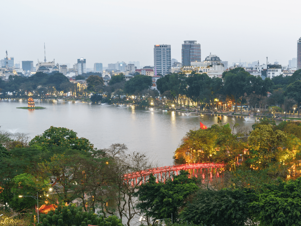 View of Hoan Kiem Lake Loop trail in Hanoi.