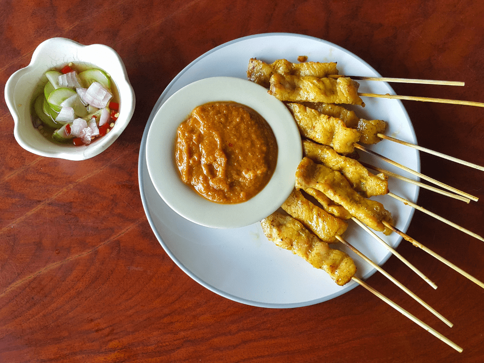 Satay skewers with peanut sauce in Indonesia