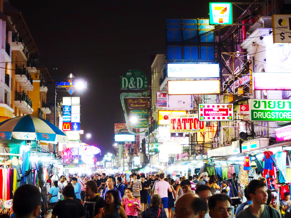 Family exploring the bustling Khao San Road