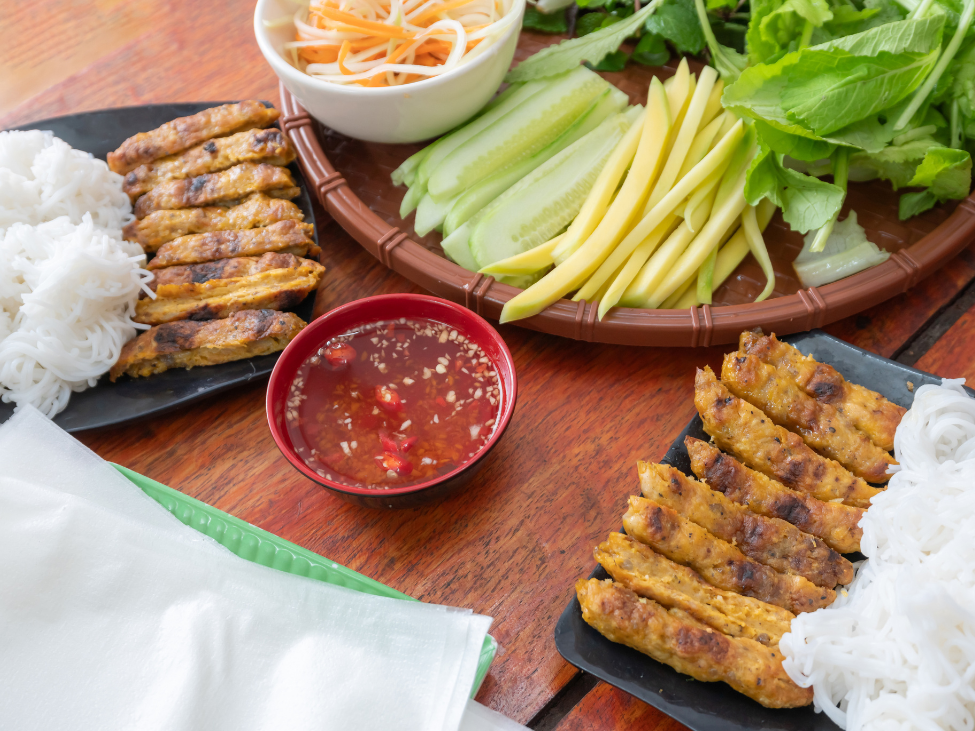 Nem Nuong being grilled at Ninh Kieu Night Market.