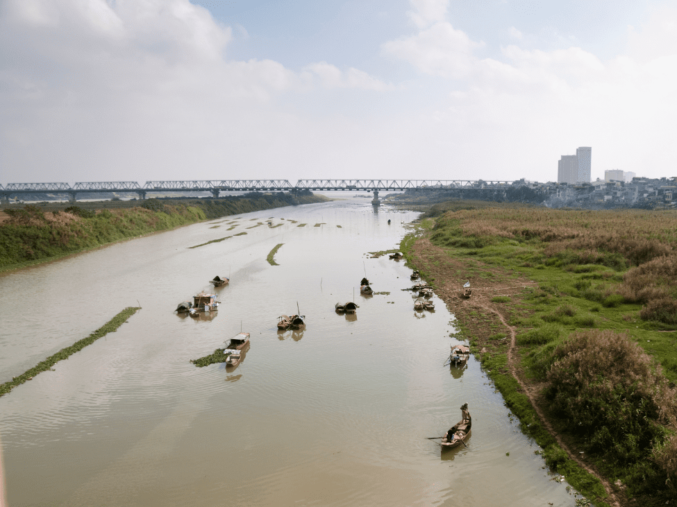 Scenic view of Red River trail in Long Bien, Hanoi.