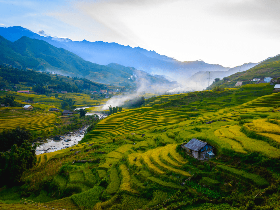 Stunning landscape of Sapa with rice terraces and mountains