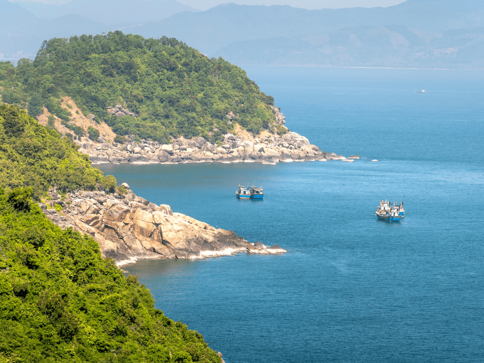 Panoramic view of the lush forests and coastal scenery at Son Tra Peninsula