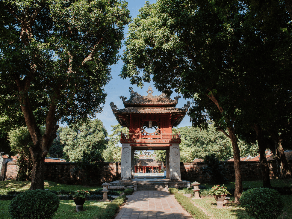 The ancient architecture of the Temple of Literature in Hanoi