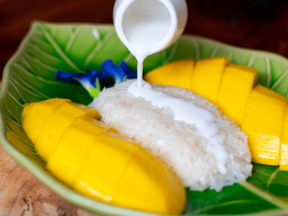 Mango Sticky Rice dessert with coconut milk in Thailand