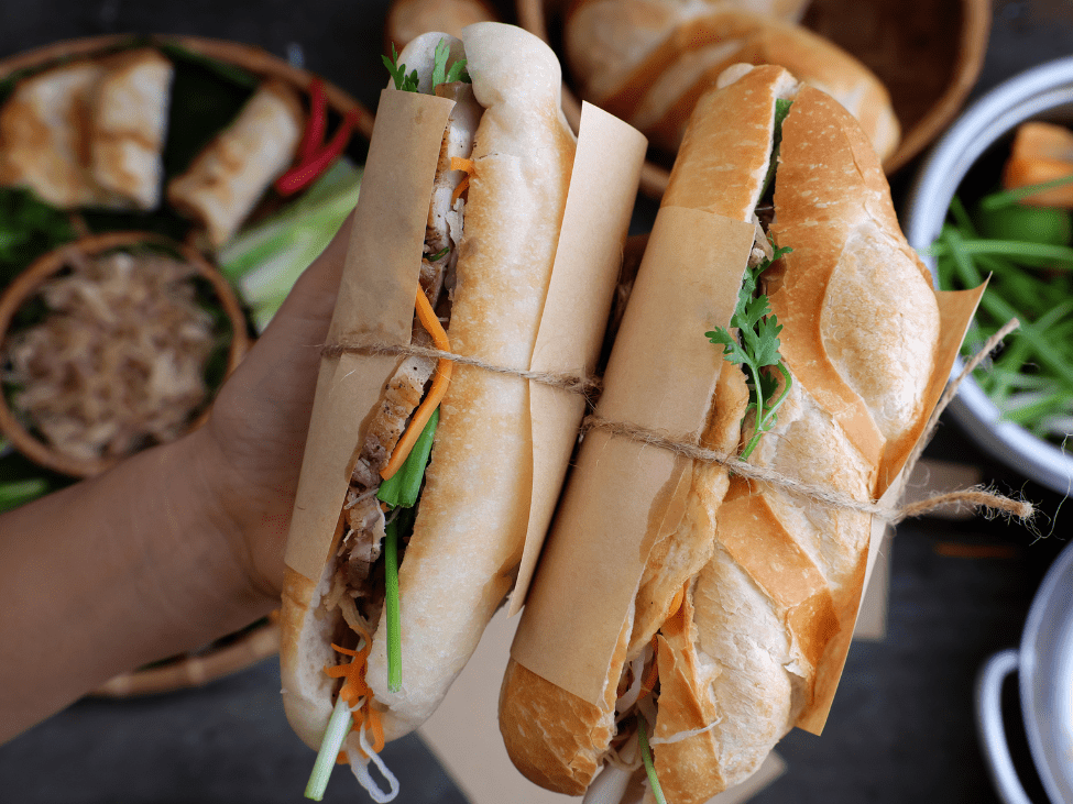 Banh Mi sandwich filled with meats and vegetables in Vietnam