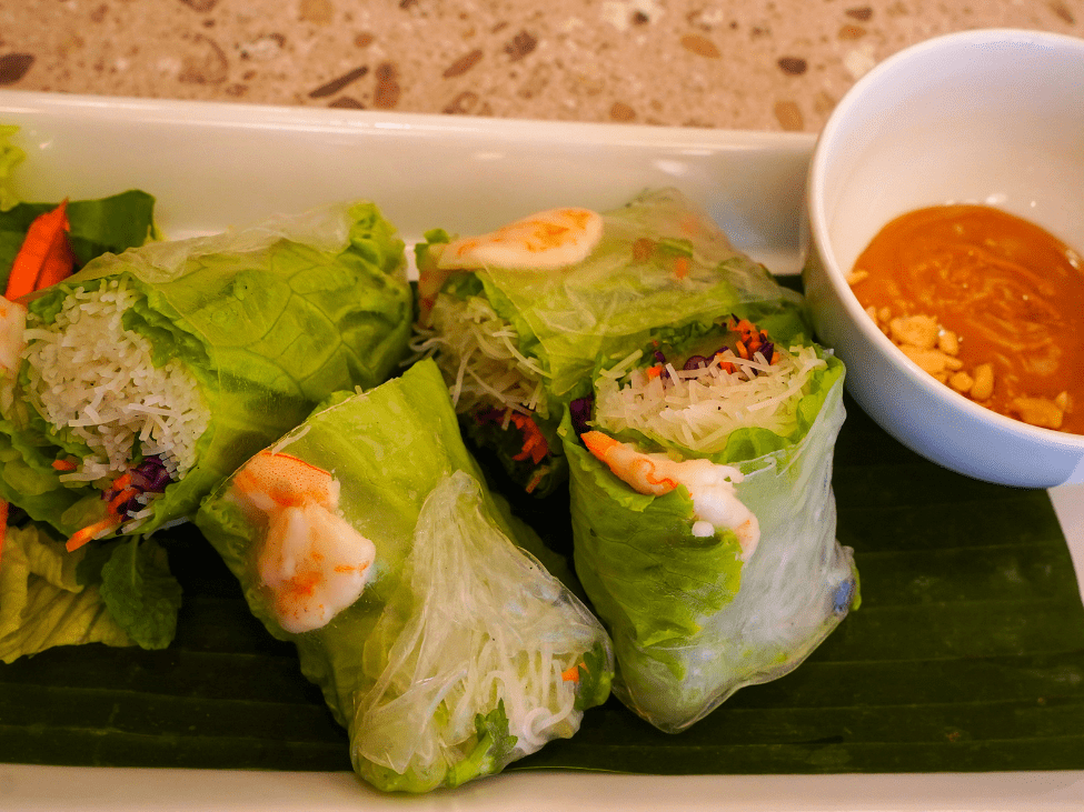 Fresh spring rolls with dipping sauce in Vietnam