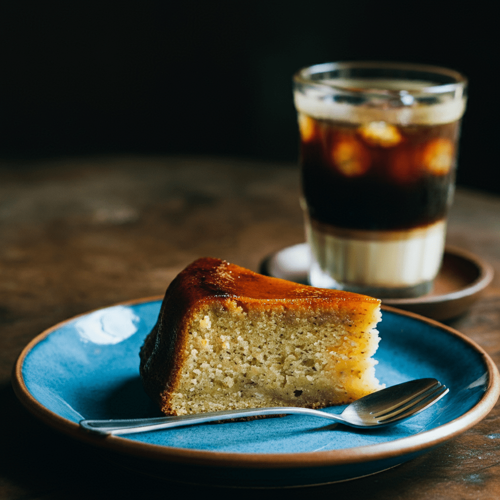 A slice of Bánh Chuối, traditional Vietnamese banana cake, served on a plate.