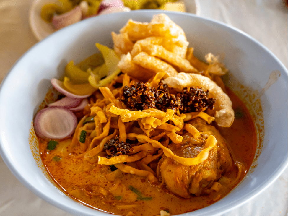 A bowl of traditional Khao Soi in Chiang Mai