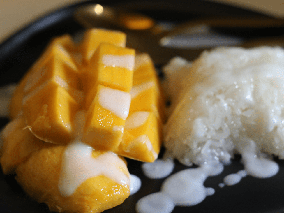 Mango Sticky Rice, a popular Thai dessert, served at Mango Tango