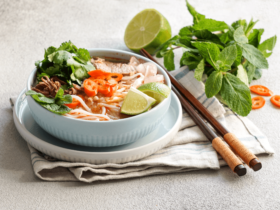 Delicious bowl of pho noodle soup at Red Lotus in Annerley, Brisbane.