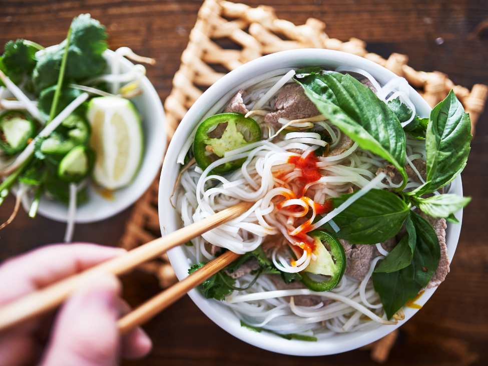 A bowl of pho Saigon style with a fragrant, sweeter broth at Pho Hong in Hanoi.