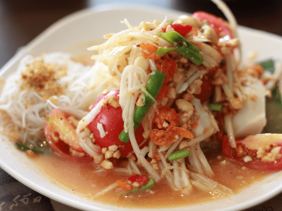 Som Tum, spicy green papaya salad, served at Somtum Udon