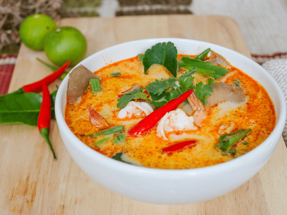 Tom Yum Goong, spicy shrimp soup, served at Tom Yum Kung