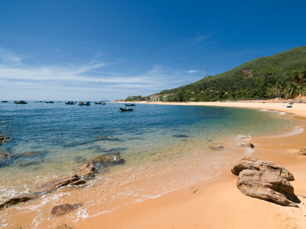 A quiet sunset at Bai Xep Beach with golden sands and clear waters.