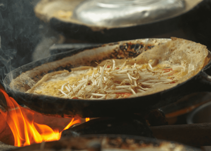 Crispy Banh Xeo being served at Ho Thi Ky food street in Saigon