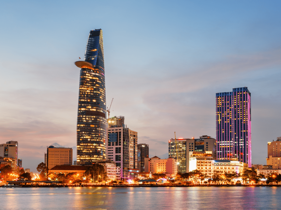 View from the Bitexco Financial Tower Skydeck, overlooking the skyline of Ho Chi Minh City.