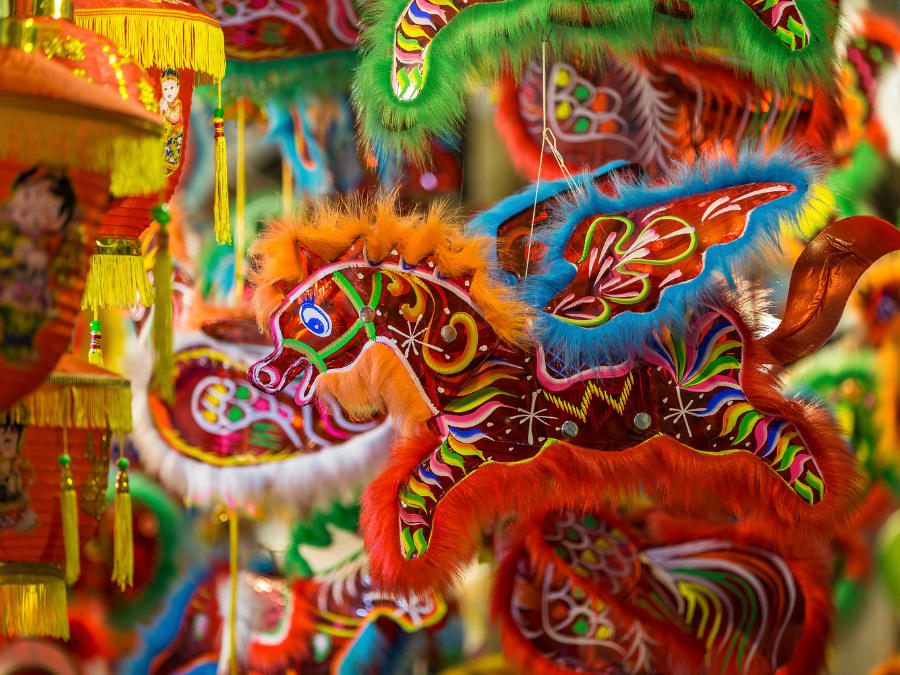 Colorful lanterns lighting up the streets of Hanoi during the Mid-Autumn Festival, creating a magical atmosphere.