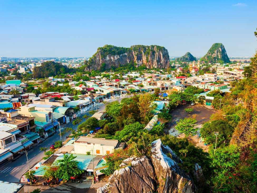 Ancient pagodas and temples nestled in the Marble Mountains.