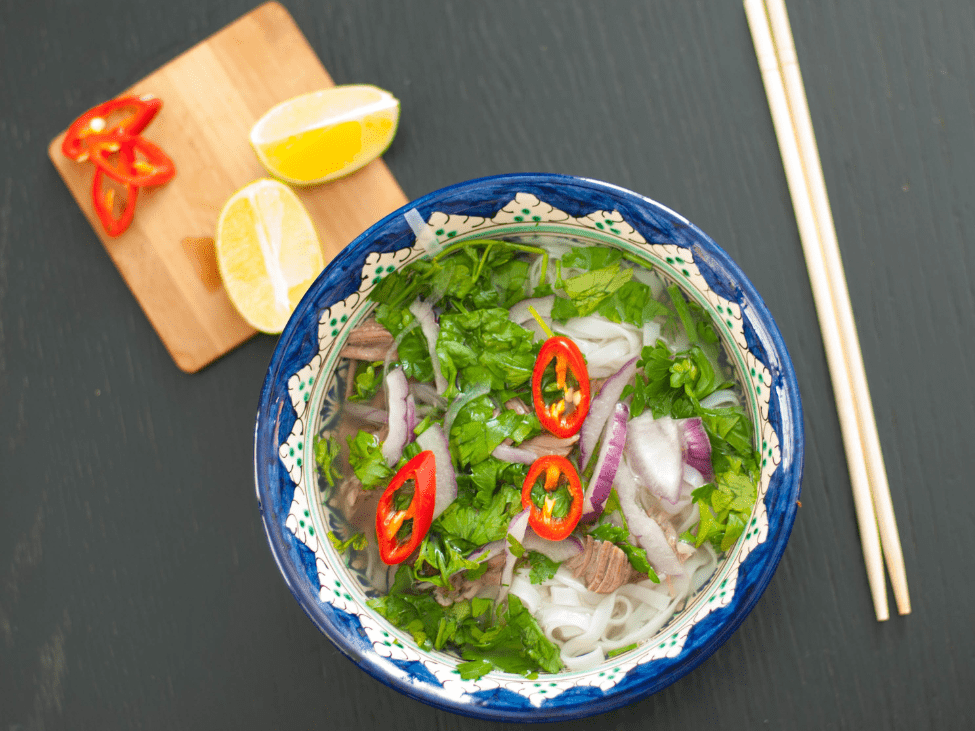 Steaming bowl of beef pho served at Adelaide Pho Adelaide.