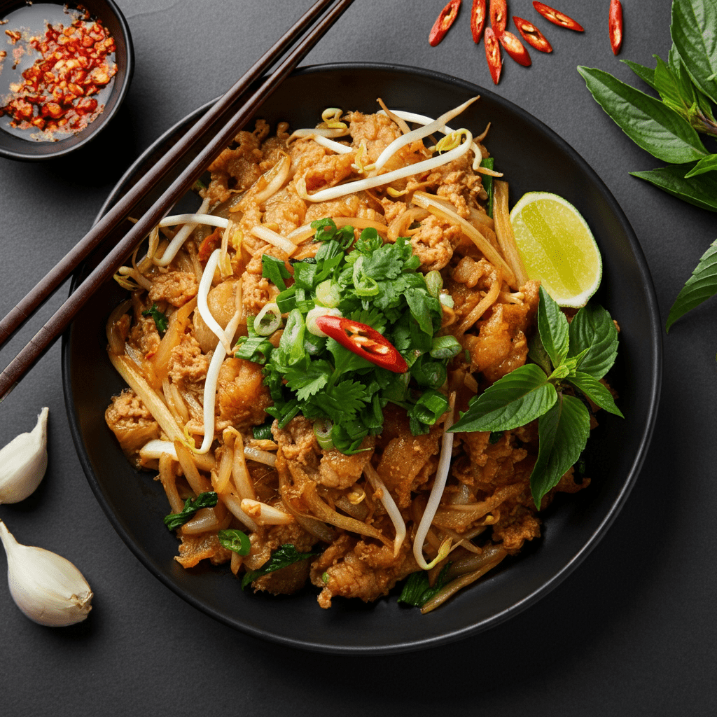 Phở Xào at Phở Hùng in Saigon, a savory stir-fried noodle dish with beef and vegetables.