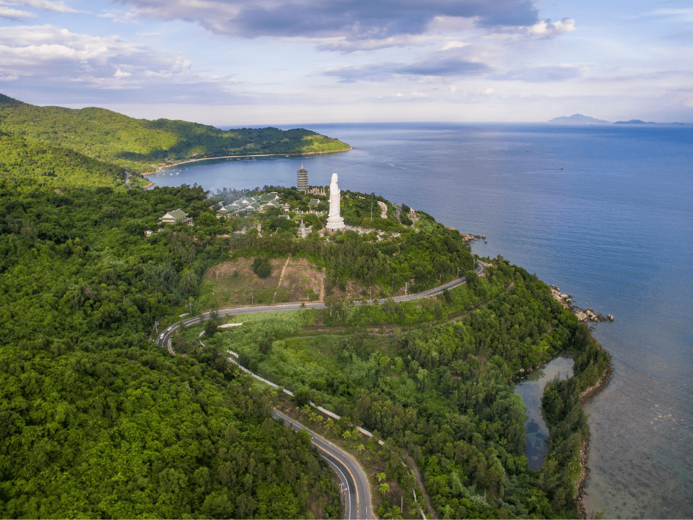 Panoramic view from Son Tra Peninsula with the Lady Buddha statue.