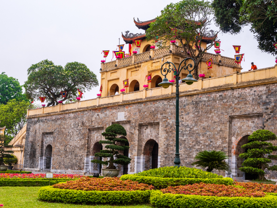 ncient stone gateways and ruins of the Thang Long Imperial Citadel in Hanoi.