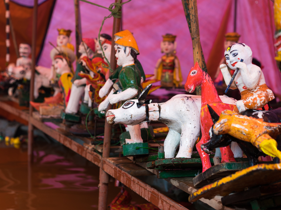 Water puppetry in Ho Chi Minh City depicting a mythical tale from Vietnamese history.