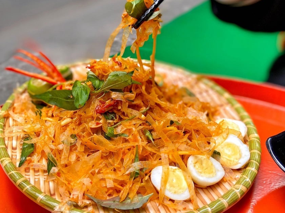 Close-up of Vietnamese Rice Paper Salad (Bánh Tráng Trộn)