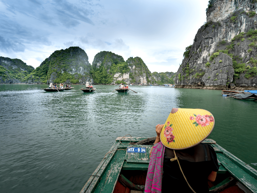 Halong Bay’s limestone karsts under clear January skies