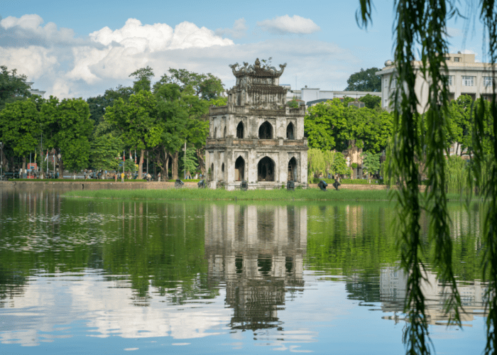 Hoan Kiem Lake on a crisp winter morning in Hanoi 