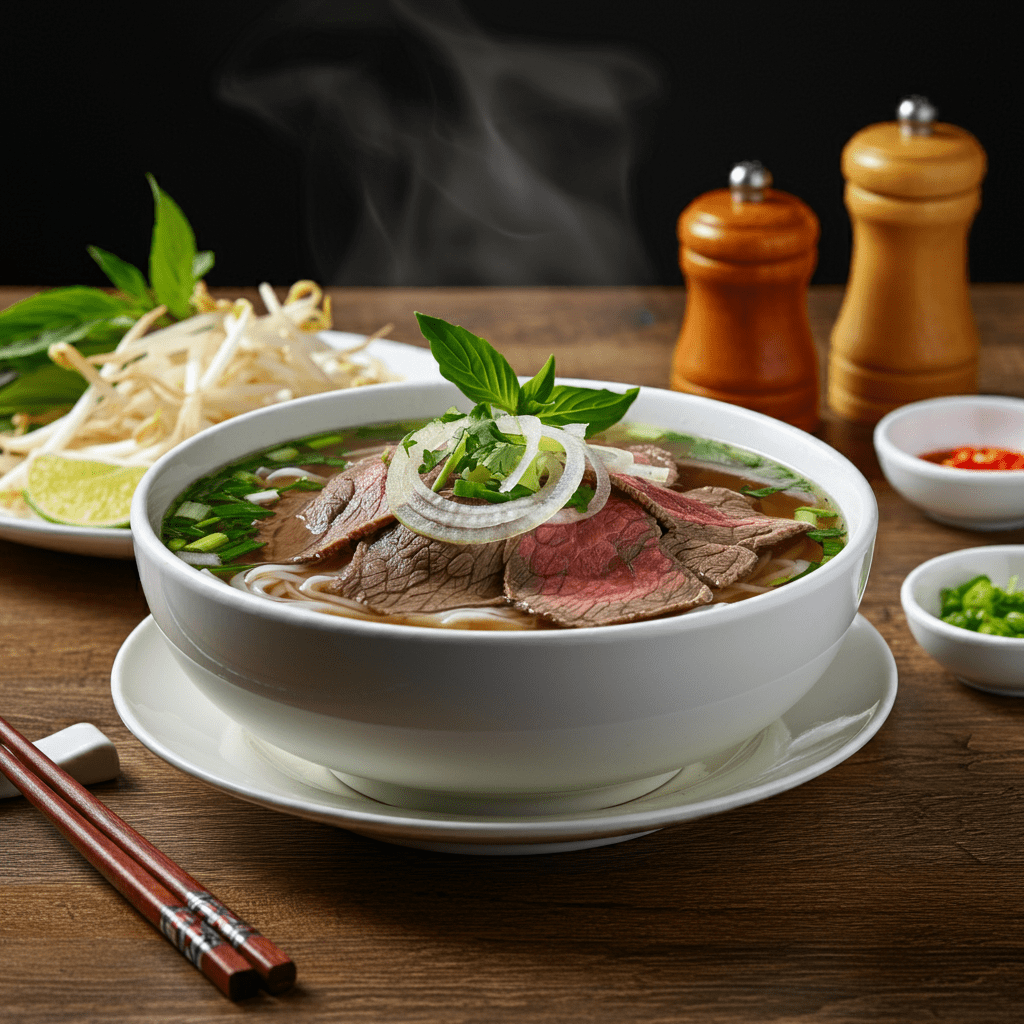 A line of eager customers waiting to order at Phở Bát Đàn, showcasing its popularity.