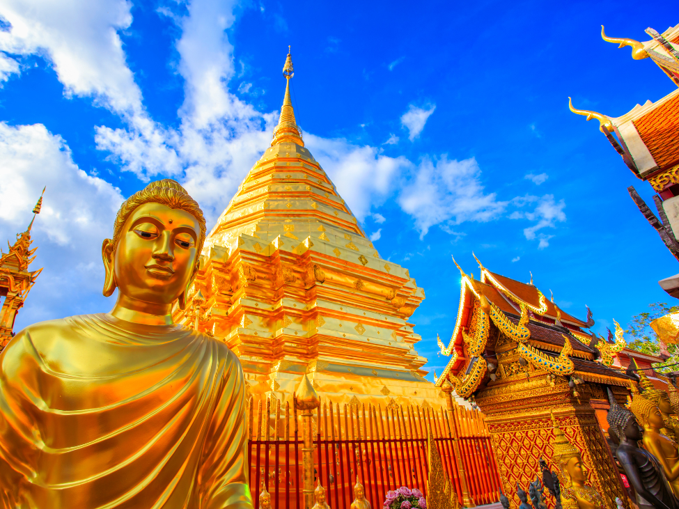 Golden pagoda at Wat Phra That Doi Suthep, overlooking the Chiang Mai valley.