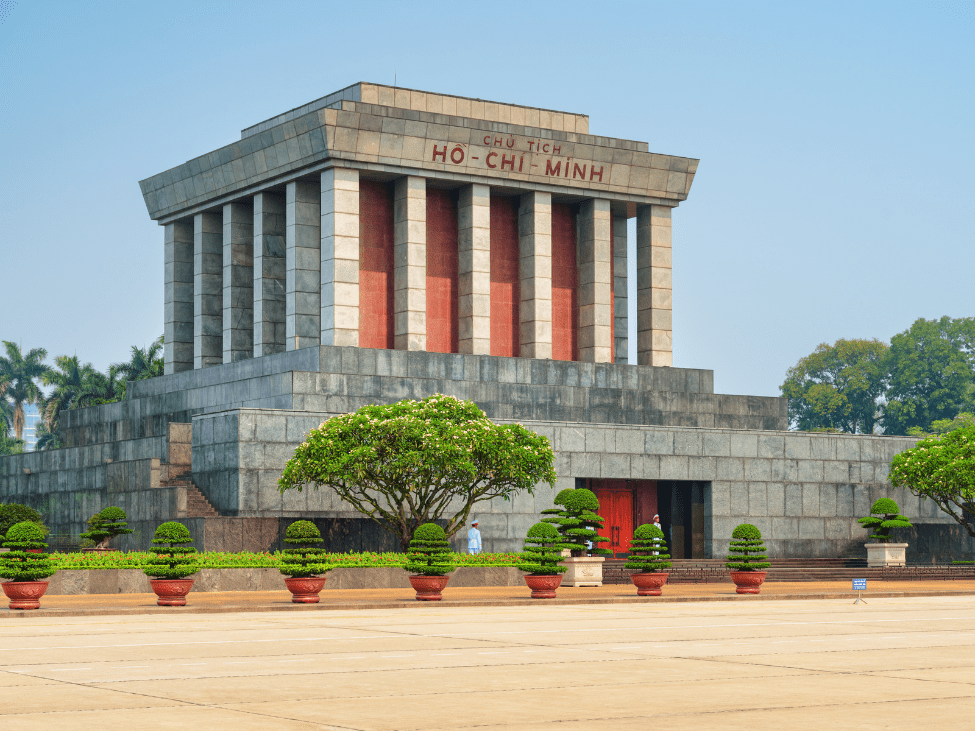 Ho Chi Minh Mausoleum standing tall in Ba Dinh Square.