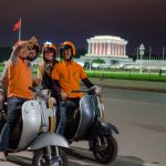 A Vespa parked near the entrance of the Ho Chi Minh Mausoleum in Hanoi.