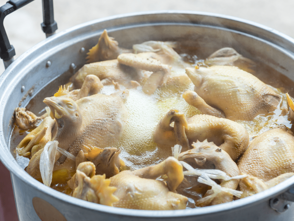 Vietnamese Chao Ga chicken porridge with herbs.