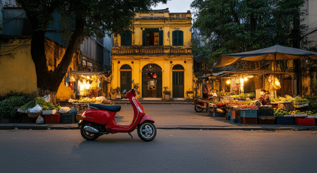 A Vespa cruising through Hanoi’s Old Quarter.