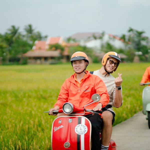 A Vespa adventure through the rice fields of rural Vietnam.